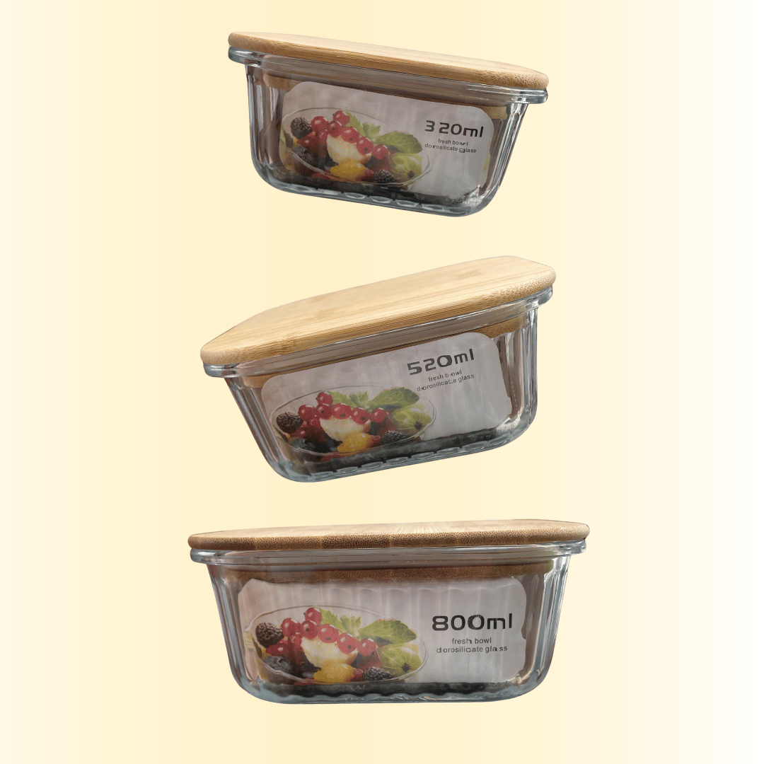 ثلاث علب زجاجية عصرية بغطاء من الخشب