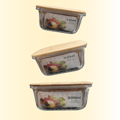 ثلاث علب زجاجية عصرية بغطاء من الخشب